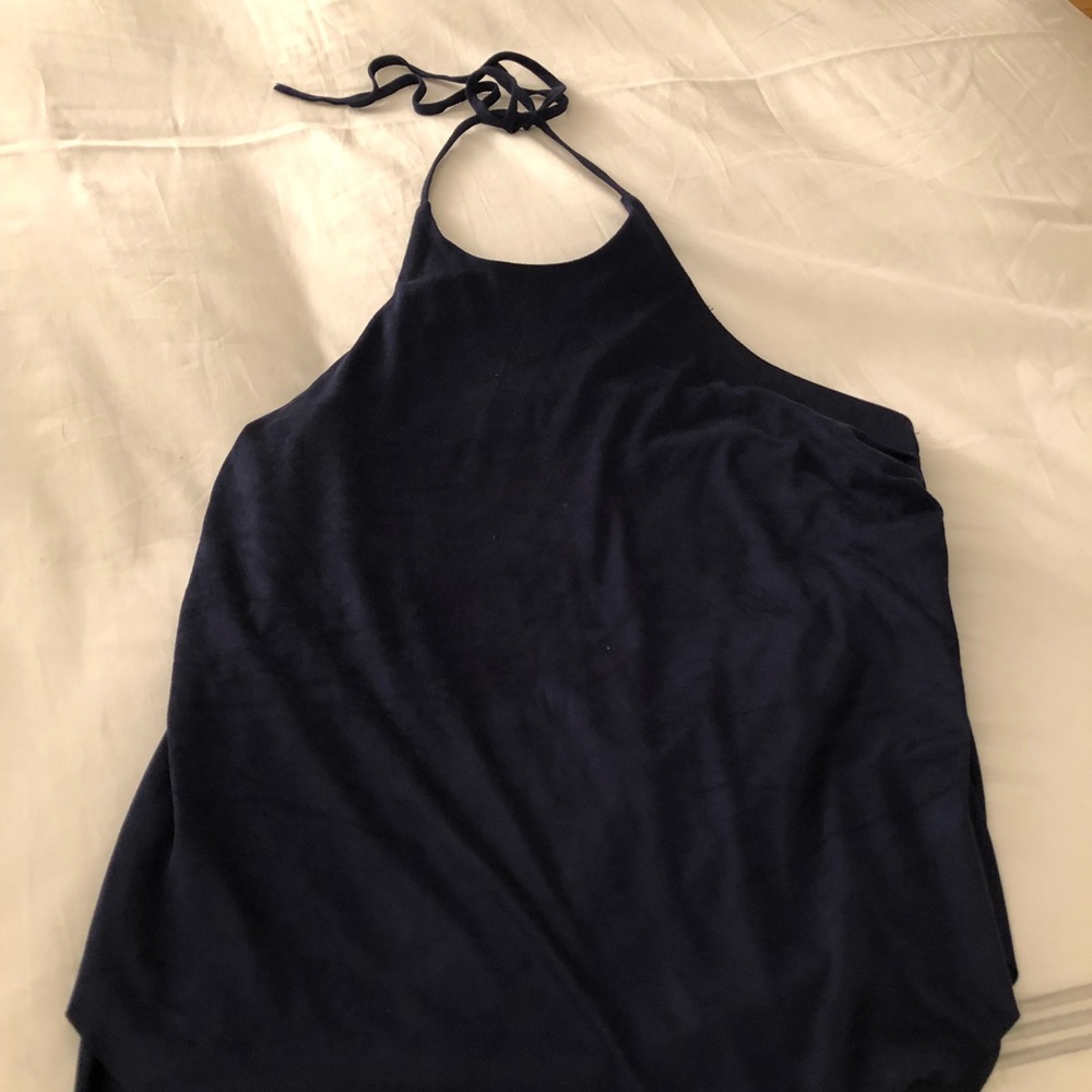 Navy faux suede halter top